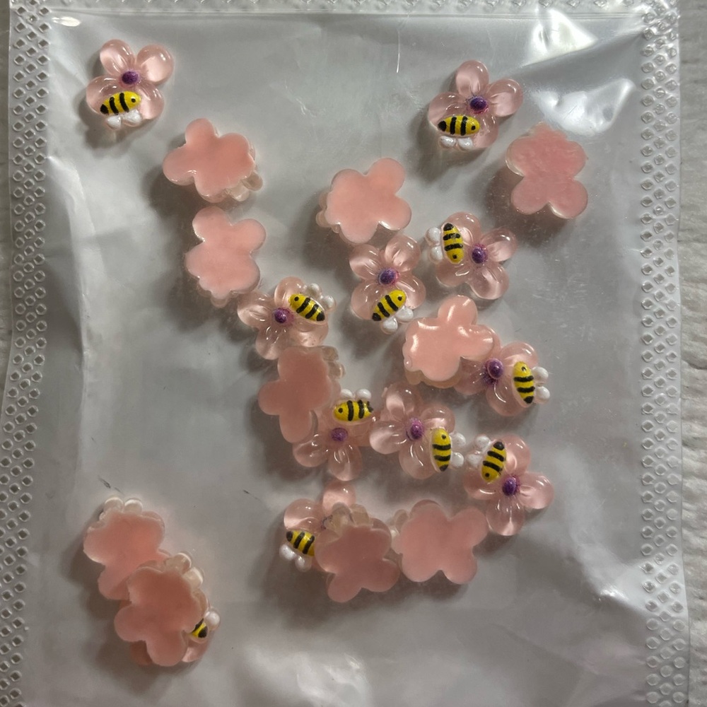 Pink Flower and Bee Nail Charms